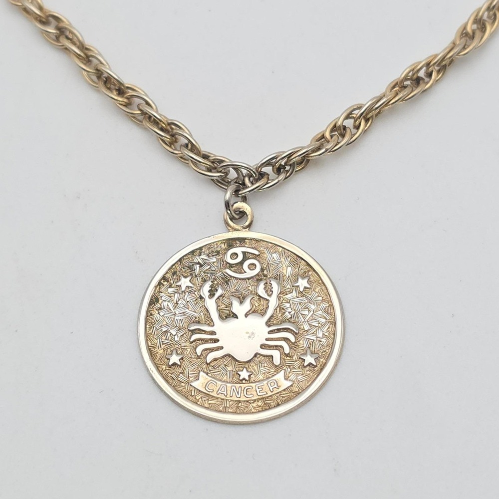 Vintage SARAH COVENTRY Zodiac Necklace Cancer Crab Gold Plated‎ Rope Chain 22"